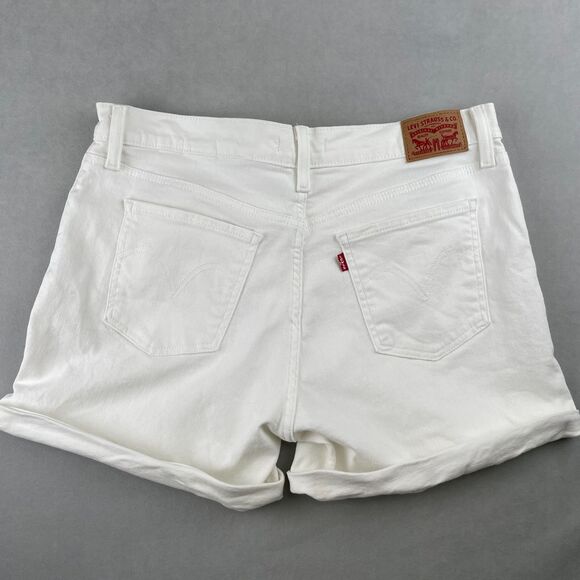 Levi's Denim Shorts Wmn 32 White Mid Rise Cuffed Stretch Cotton Zip Fly 5 Pocket - Picture 2 of 8
